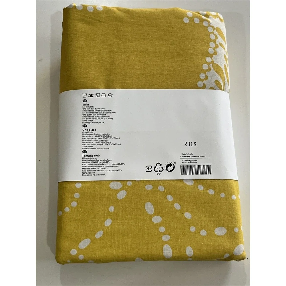 IKEA AROMATISK Twin Duvet Cover + Pillowcase Yellow Paisley 100% Cotton New